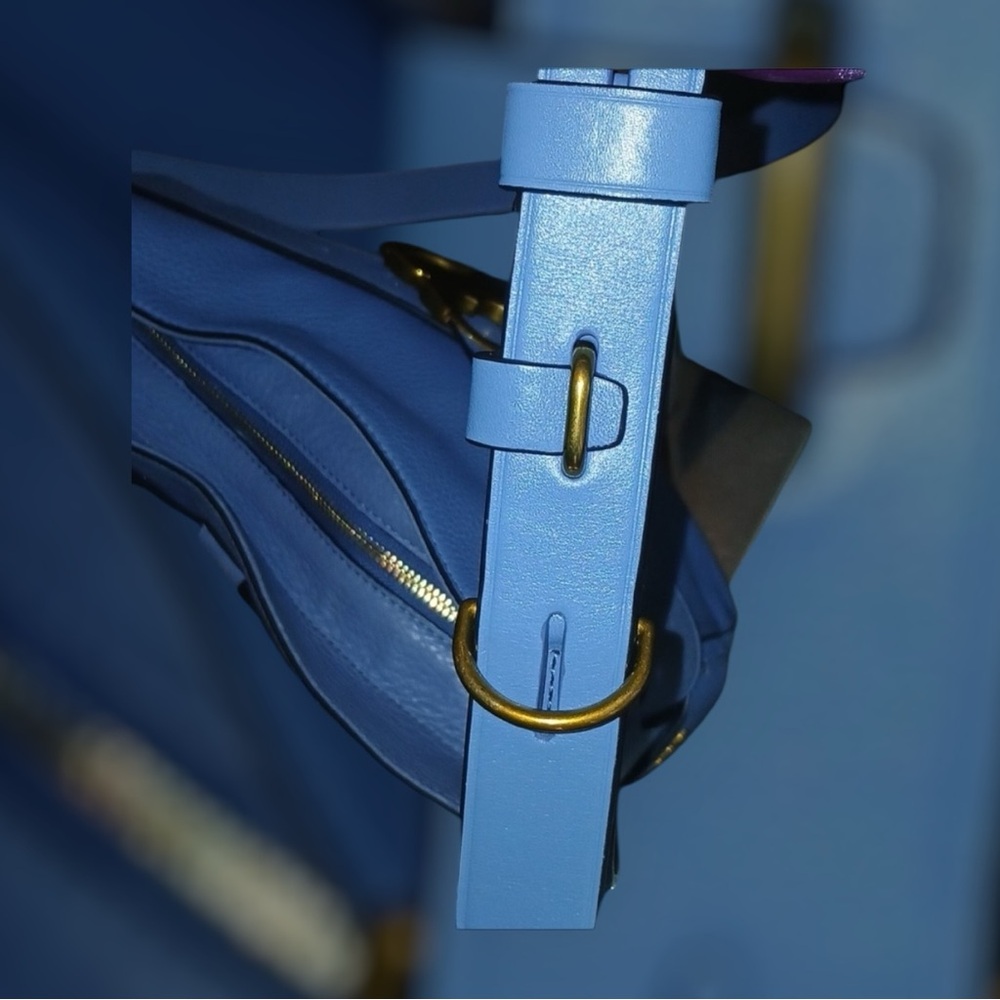 EUC Tory Burch Gemini Link blue slate pebble leather hobo messenger style - Picture 6 of 10